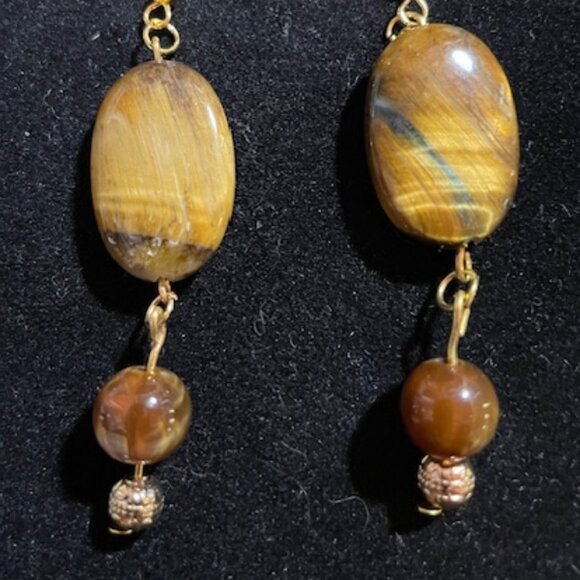 Handmade Tigers Eye Beaded Earrings. - Picture 1 of 2